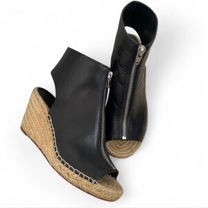 Celine Paris Leather Zippered Cut Out Bootie Peep Toe Espadrille Wedges ✨